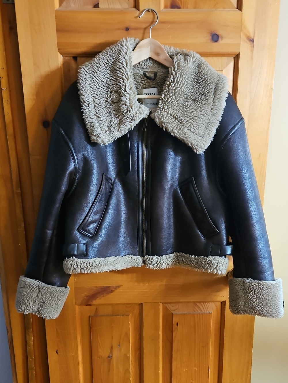 Zara Brown Jacket with Cream Shearling